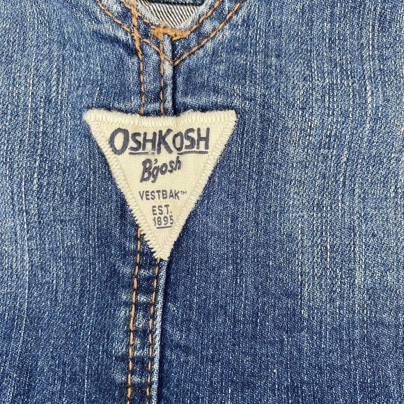 OshKosh B'gosh Kids Denim Overalls Jumpsuit Blue Distressed Whiskered Size 12 - Picture 6 of 8